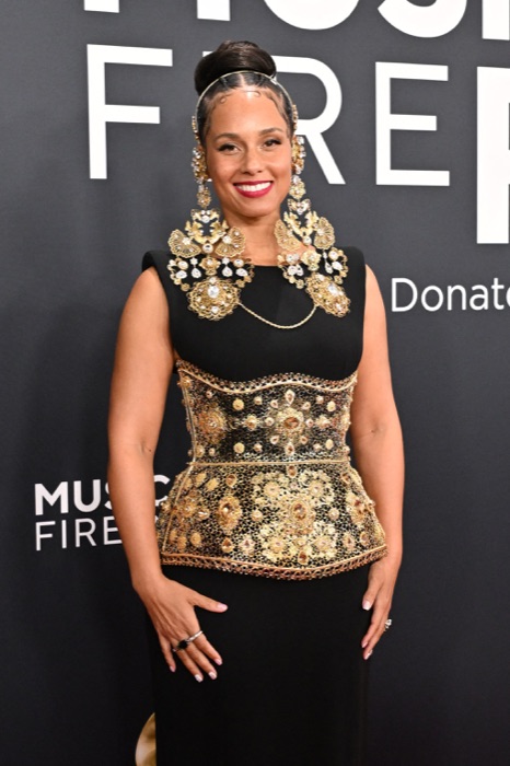 Alicia Keys wearing Burgundy
