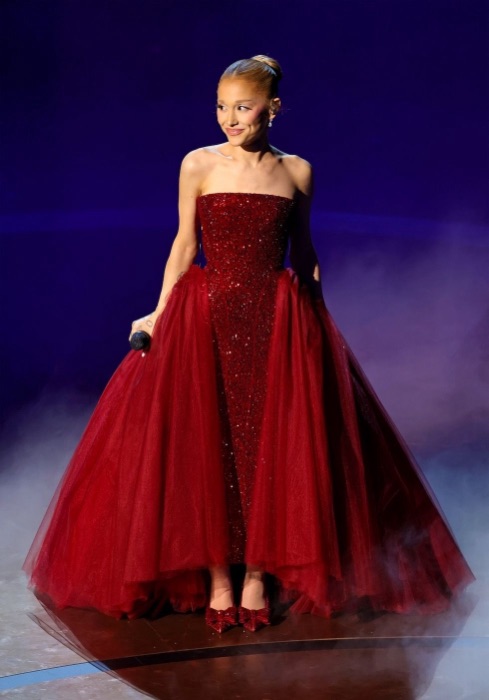 Ariana Grande wearing Burgundy
