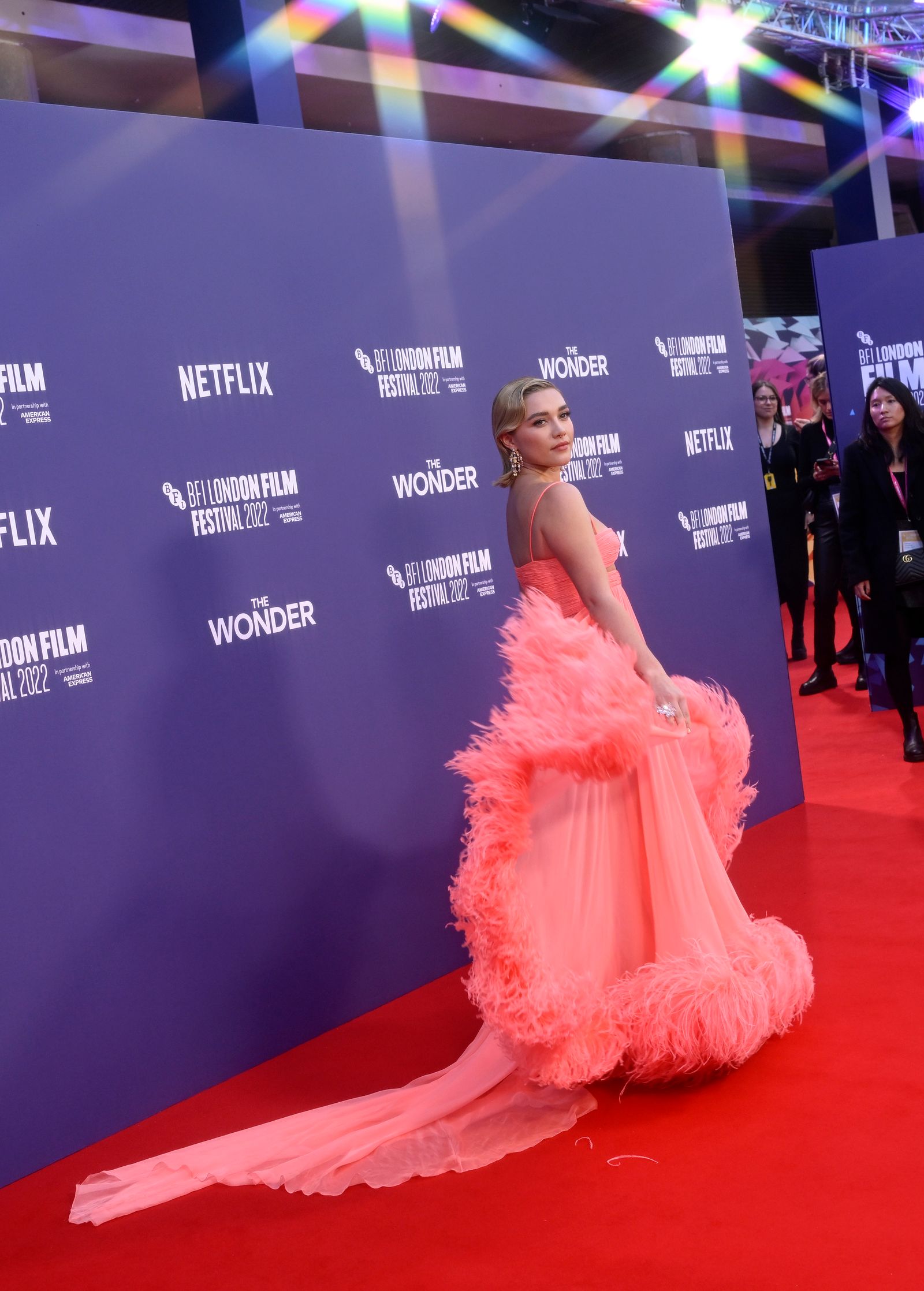 Florence Pugh wearing Coral