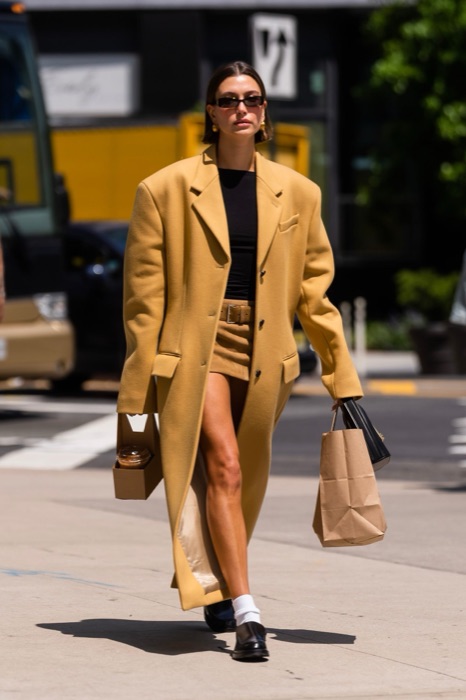 Hailey Bieber wearing Marigold