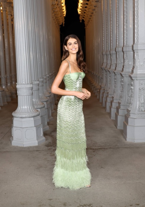 Kaia Gerber wearing Olive