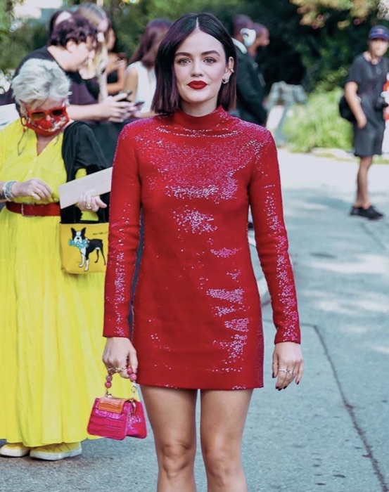 Lucy Hale wearing Cherry Red