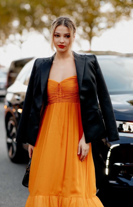 Madelyn Cline wearing Coral