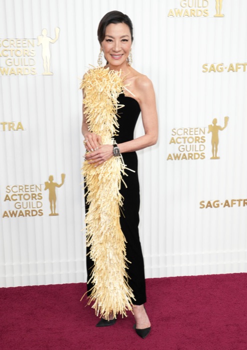 Michelle Yeoh wearing Burgundy