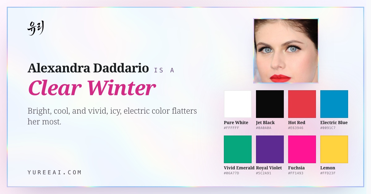 Alexandra Daddario is a Clear Winter, with her best colors