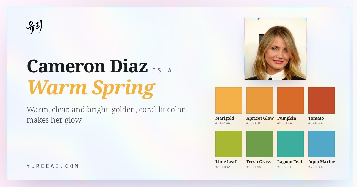 Cameron Diaz is a Warm Spring, with her best colors