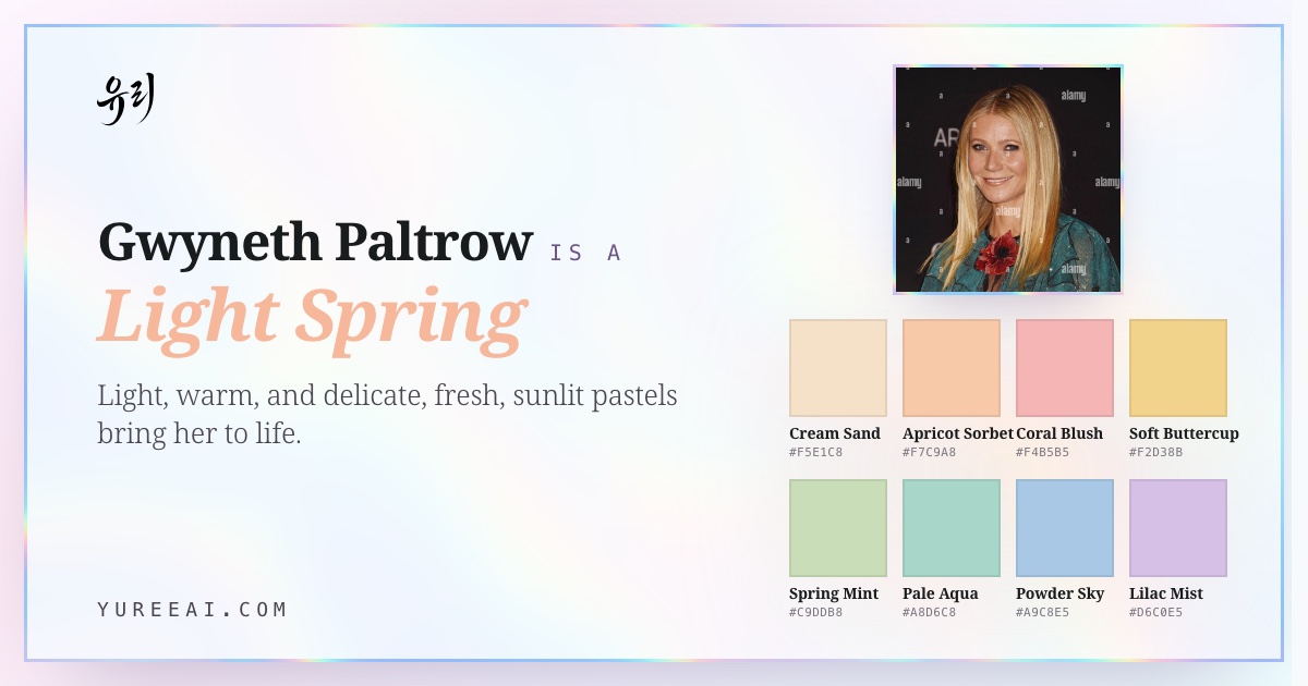 Gwyneth Paltrow is a Light Spring, with her best colors