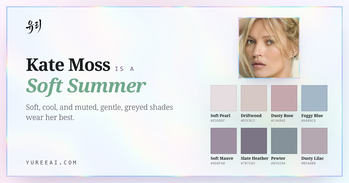 Kate Moss is a Soft Summer, with her best colors