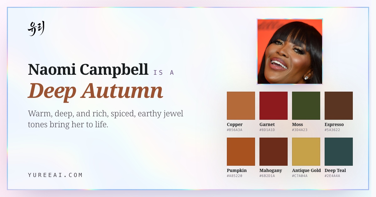 Naomi Campbell is a Deep Autumn, with her best colors