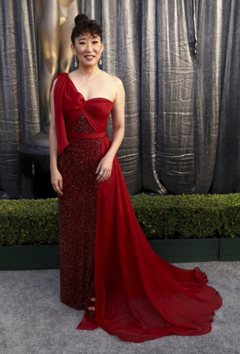 Sandra Oh wearing Wine Berry