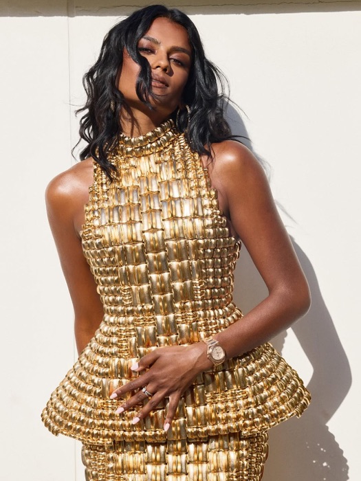 Simone Ashley wearing Antique Gold